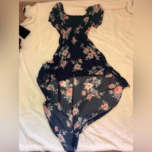 AUW Navy Floral High Low Dress